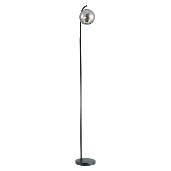 Otley Smoked Globe Floor Lamp In Matt Black