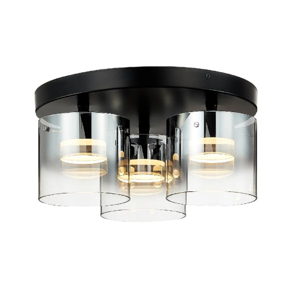 Roundhay 3 Light Smoked Glass Shade Flush Light In Black