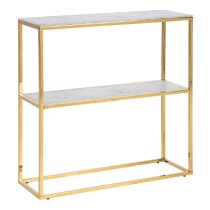 Allen White Marble Effect Glass Console Table With Gold Frame