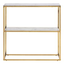 Allen White Marble Effect Glass Console Table With Gold Frame