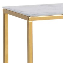 Allen White Marble Effect Glass Console Table With Gold Frame