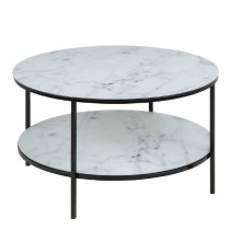 Allen White Marble Glass Coffee Table With Black Metal Frame