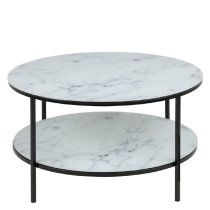 Allen White Marble Glass Coffee Table With Black Metal Frame