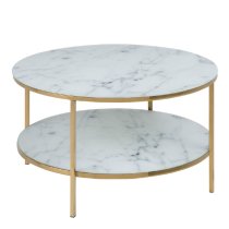 Allen White Marble Glass Coffee Table With Gold Metal Frame