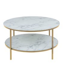 Allen White Marble Glass Coffee Table With Gold Metal Frame