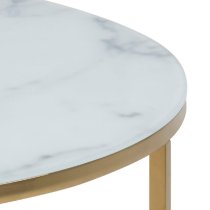 Allen White Marble Glass Coffee Table With Gold Metal Frame