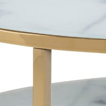 Allen White Marble Glass Coffee Table With Gold Metal Frame