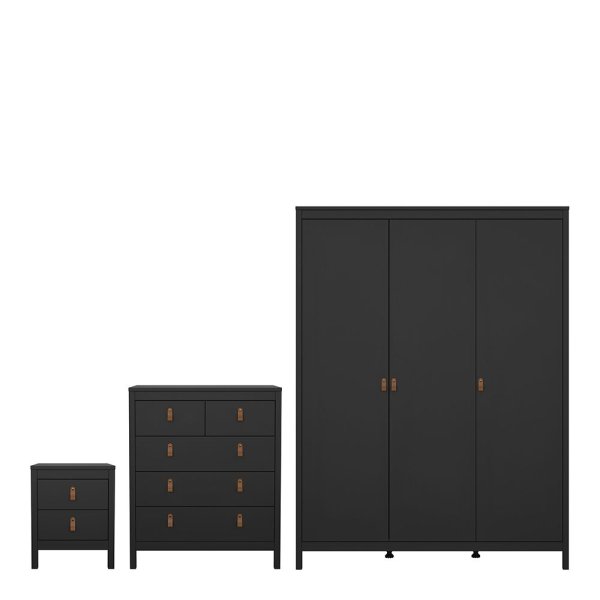 Butler Wooden Bedroom Set With 3 Doors Wardrobe In Black