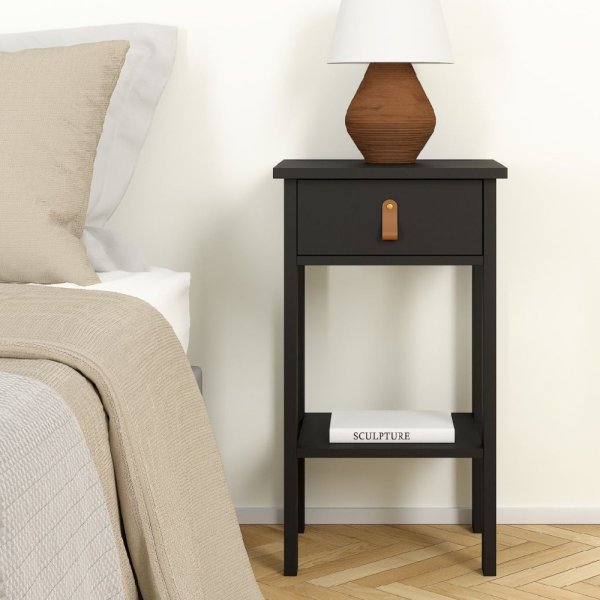 Belmar Wooden Bedside Cabinet With 1 Drawer In Matt Black