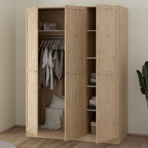 Burbank Wooden Wardrobe With 3 Doors In Hickory Oak