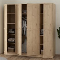 Burbank Wooden Wardrobe With 4 Doors In Hickory Oak