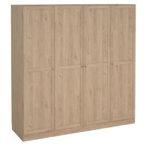 Burbank Wooden Wardrobe With 4 Doors In Hickory Oak