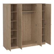 Burbank Wooden Wardrobe With 4 Doors In Hickory Oak