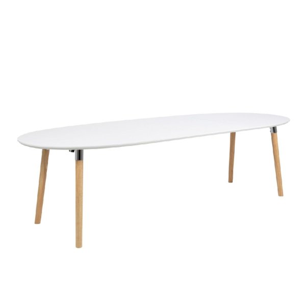 Bergen Wooden Dining Table Oval With Matt Oak Legs In White