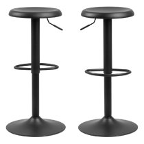 Flint Black Leather Bar Stools With Metal Base In Pair