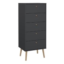 Casey Wooden Chest Of 5 Drawers In Dark Grey