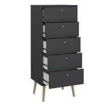 Casey Wooden Chest Of 5 Drawers In Dark Grey