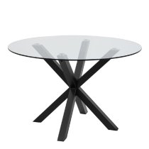 Haines Glass Dining Table Round With Black Legs In Clear