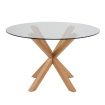 Haines Glass Dining Table Round With Oak Legs In Clear