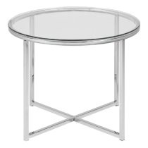 Canton Clear Glass Side Table Round With Chrome Steel Base