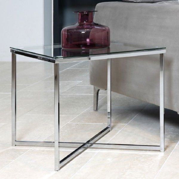 Canton Clear Glass Side Table Square With Chrome Steel Base