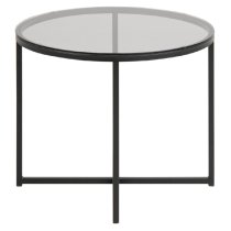 Canton Smoked Glass Side Table Round With Black Steel Base