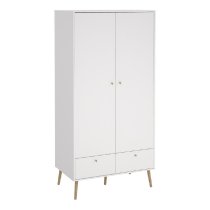 Casey Wooden Wardrobe With 2 Doors 2 Drawers In White