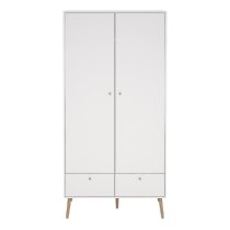 Casey Wooden Wardrobe With 2 Doors 2 Drawers In White