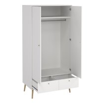 Casey Wooden Wardrobe With 2 Doors 2 Drawers In White