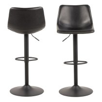 Ogden Matt Black Leather Bar Stools In Pair