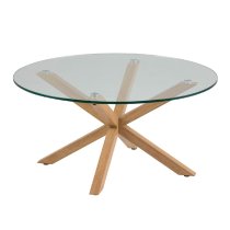 Haines Glass Coffee Table Round With Oak Legs In Clear