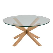 Haines Glass Coffee Table Round With Oak Legs In Clear