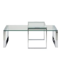 Keene Clear Glass Nesting Coffee Table With Chrome Metal Frame