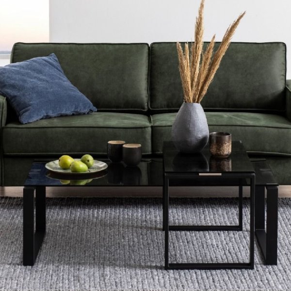 Keene Smoked Glass Nesting Coffee Table With Black Metal Frame