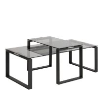 Keene Smoked Glass Nesting Coffee Table With Black Metal Frame