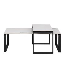 Keene White Ceramic Nesting Coffee Tables With Metal Frame