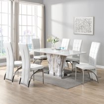 Memphis Large Filo Effect Dining Table 6 Ravenna White Chairs