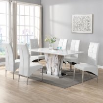 Memphis Large Filo Effect Dining Table 6 Vesta White Chairs