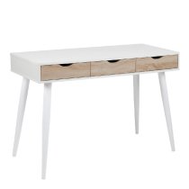 Nephi Wooden Laptop Desk With 3 Drawers In White And Oak