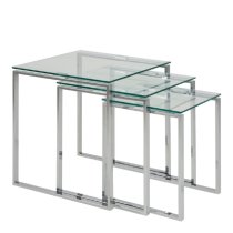 Keene Clear Glass Nest Of 3 Tables With Chrome Metal Frame