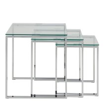 Keene Clear Glass Nest Of 3 Tables With Chrome Metal Frame