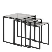 Keene Smoked Glass Nest Of 3 Tables With Black Metal Frame