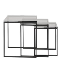 Keene Smoked Glass Nest Of 3 Tables With Black Metal Frame