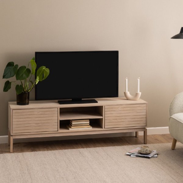 Lacey Wooden TV Stand With 2 Doors In White Oak