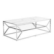 Pocatello White Marble Effect Glass Coffee Table With Chrome Frame