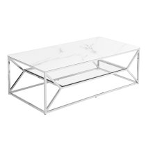 Pocatello White Marble Effect Glass Coffee Table With Chrome Frame