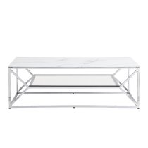 Pocatello White Marble Effect Glass Coffee Table With Chrome Frame