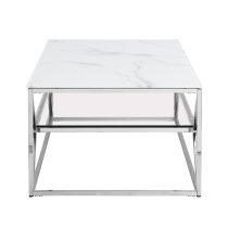 Pocatello White Marble Effect Glass Coffee Table With Chrome Frame