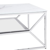 Pocatello White Marble Effect Glass Coffee Table With Chrome Frame