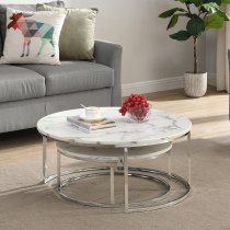 Mystique Wooden Nesting Coffee Tables In White Marble Effect